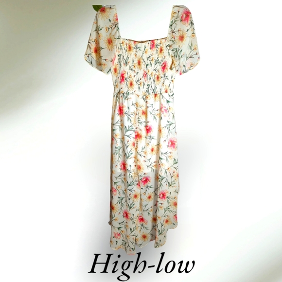 As U Wish Floral High-low Maxi Skirt Dress. Elastic top, simi-sheer with lining - Picture 4 of 7